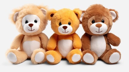 Obraz premium three toy bears on white background.