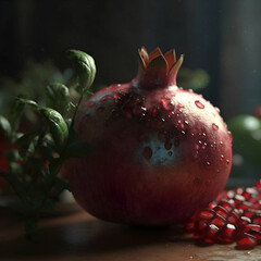 Pomegranate and pomegranate seeds on a dark background