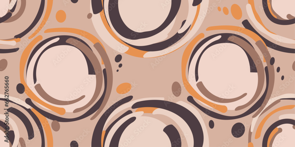 Aufkleber boho circles in brown or cappuccino color. blot circles, seamless stylish pattern of abstract rings,