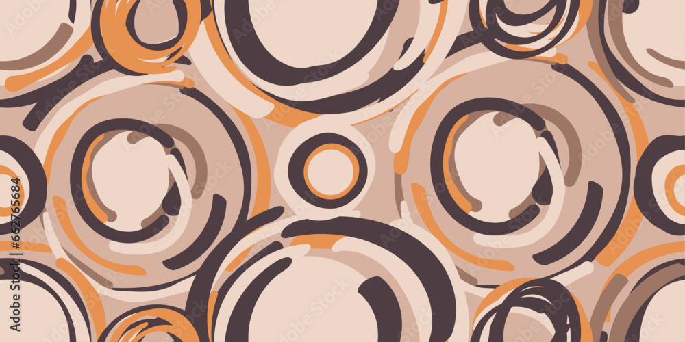 Poster boho circles in brown or cappuccino color. seamless boho pattern. blot circles, seamless stylish pat