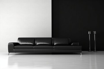 Sleek Tranquility: Modern Living Room with Minimalistic Interior Design black settee chairs and grey walls