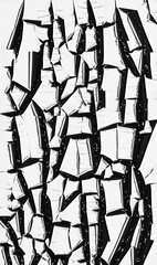 peeling damaged and weathered white paint revealing a grey coloured under-surface