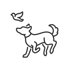 Dog running and frolicking in nature, linear icon. Line with editable stroke