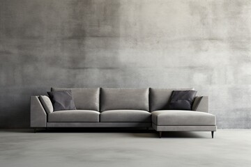 Contemporary Simplicity: Minimalistic Design in a Modern Living Space with grey wall and grey charcoal sofa