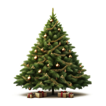 Minimal decorated christmas tree on transparent background