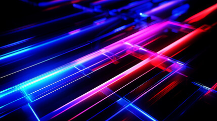 Abstract dark background. Shining neon stripes.