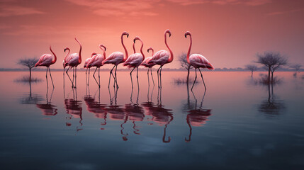 Flamingo group lake