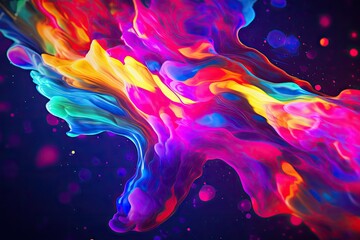 Bright abstract background. Lots of colors. Flowing watercolor stains. Dark background and rainbow blots