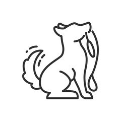 Dog holding leash in his teeth, linear icon, pet wants to go for a walk. Line with editable stroke