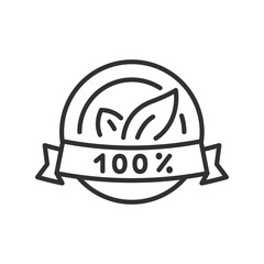 100% natural product, linear icon. Line with editable stroke