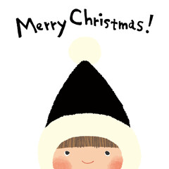 クリスマスのサンタクロースの帽子をかぶった子供のイラスト
