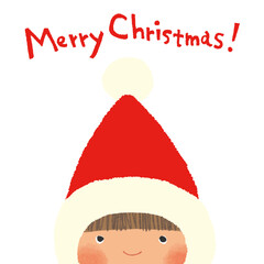 クリスマスのサンタクロースの帽子をかぶった子供のイラスト
