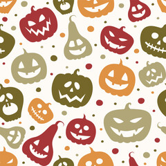Halloween pattern with creepy pumpkins. Seamless texture. Vector