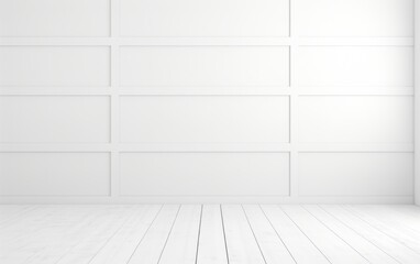 White empty room with wooden floor and wall. 3D rendering.