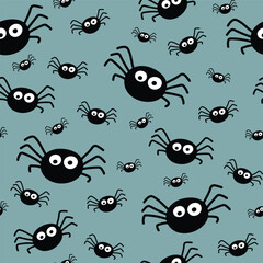 Design of Halloween pattern with funny spiders. Vector