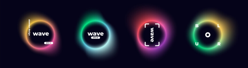Circle banner with gradient isolated on black background. Vector set. Fluid vivid gradients for banners, brochures, covers. Abstract liquid shapes. Colorful bright neon template. Dynamic soft color.