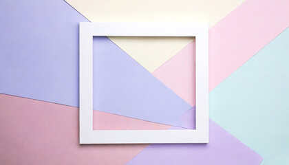Empty white frame on pastel paper background