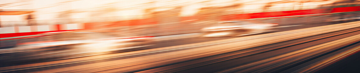 Dynamic blurred image of a fast-paced race track. - obrazy, fototapety, plakaty