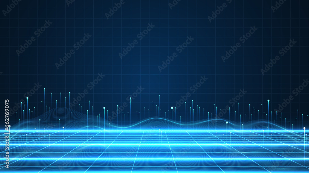 Poster big data visualization concept. dynamic wave on blue background. wave of particles
