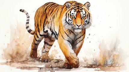 Fototapeta na wymiar Watercolor Tiger in Isolation.
