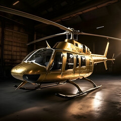 Helicopter in a hangar. 3D render. Vintage style.