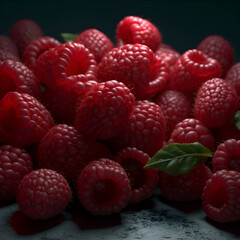 Ripe raspberries on a dark background close-up.