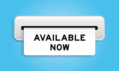White coupon banner with word available now from machine on blue color background
