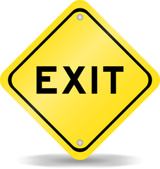 Yellow color transportation sign with word exit on white background