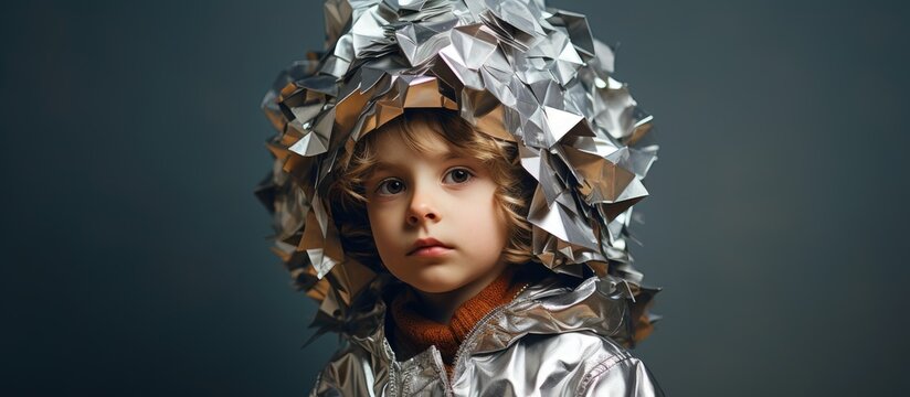 Child wearing tin foil hat With copyspace for text