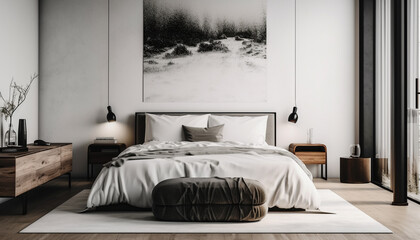 Modern luxury bedroom design with comfortable bedding and elegant decor generated by AI