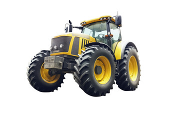 Big yellow agricultural tractor isolated on transparent background. Generative Ai