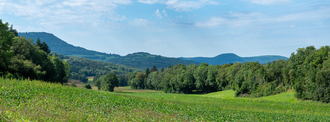 green jura countryside landscape in france