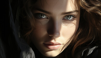 Beautiful caucasian woman with brown hair and a cute smile generated by AI