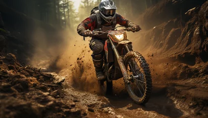 Poster Extreme sports, motorcycle racing, speed, motocross, adventure, competition, riding, championship, dirt road, adrenaline generated by AI © djvstock