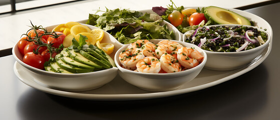 Assorted Salads with Avocado, Eggs, Chicken, and Shrimp