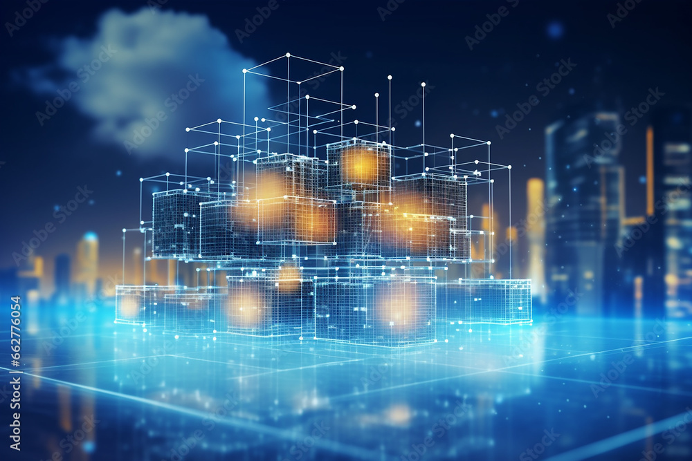 Wall mural digital informational technology web futuristic hologram with cloud box and cute icon, background ab