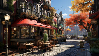 Fototapeta premium Nightfall reveals the old city illuminated architecture, a famous autumn destination generated by AI