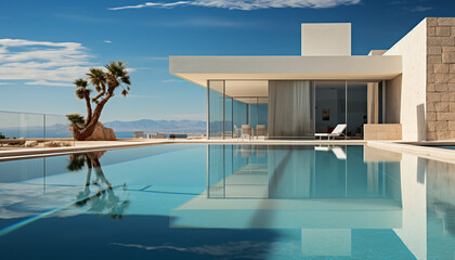 Luxury poolside vacations  modern architecture, transparent water, tropical relaxation generated by AI