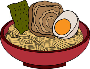 Traditional Japanese ramen and wave for restaurant printing on wallpaper.Ramen vector illustration for doodle art.Asian food.