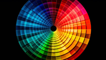 Glowing multi colored spiral backdrop with abstract geometric shapes generated by AI