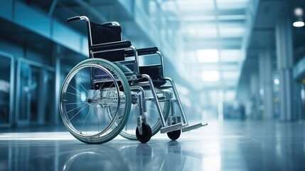 Wheelchairs in the hospital with copy space on area. - obrazy, fototapety, plakaty