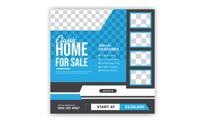 Real estate social media post design.  Marketing social media post banner design. Instagram post template.