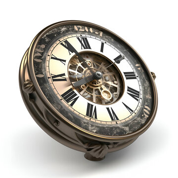 Old clock isolated on a white background. 3d render image.