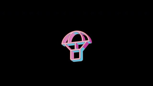 Bright parachute box icon is jumping merrily. Retro style. Alpha channel black. Looped from frame 120 to 240, Alpha BW at the end