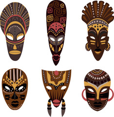 African god mask collection vector illustration.