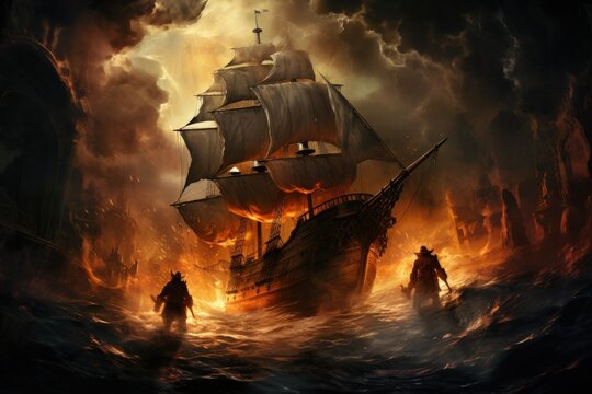 Daring pirate captains sailing enchanted seas - Generative AI