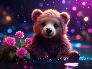 Cute little bear with flowers wallpaper