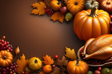 Naklejka na ściany i meble Festive background with pumpkins to celebrate Thanksgiving.