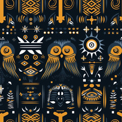 Fototapeta premium Athena's Wisdom: Minimalistic Owl seamless Pattern. 