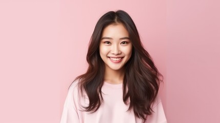 Fototapeta premium Teenager smiling stand isolated on pastel color background studio.